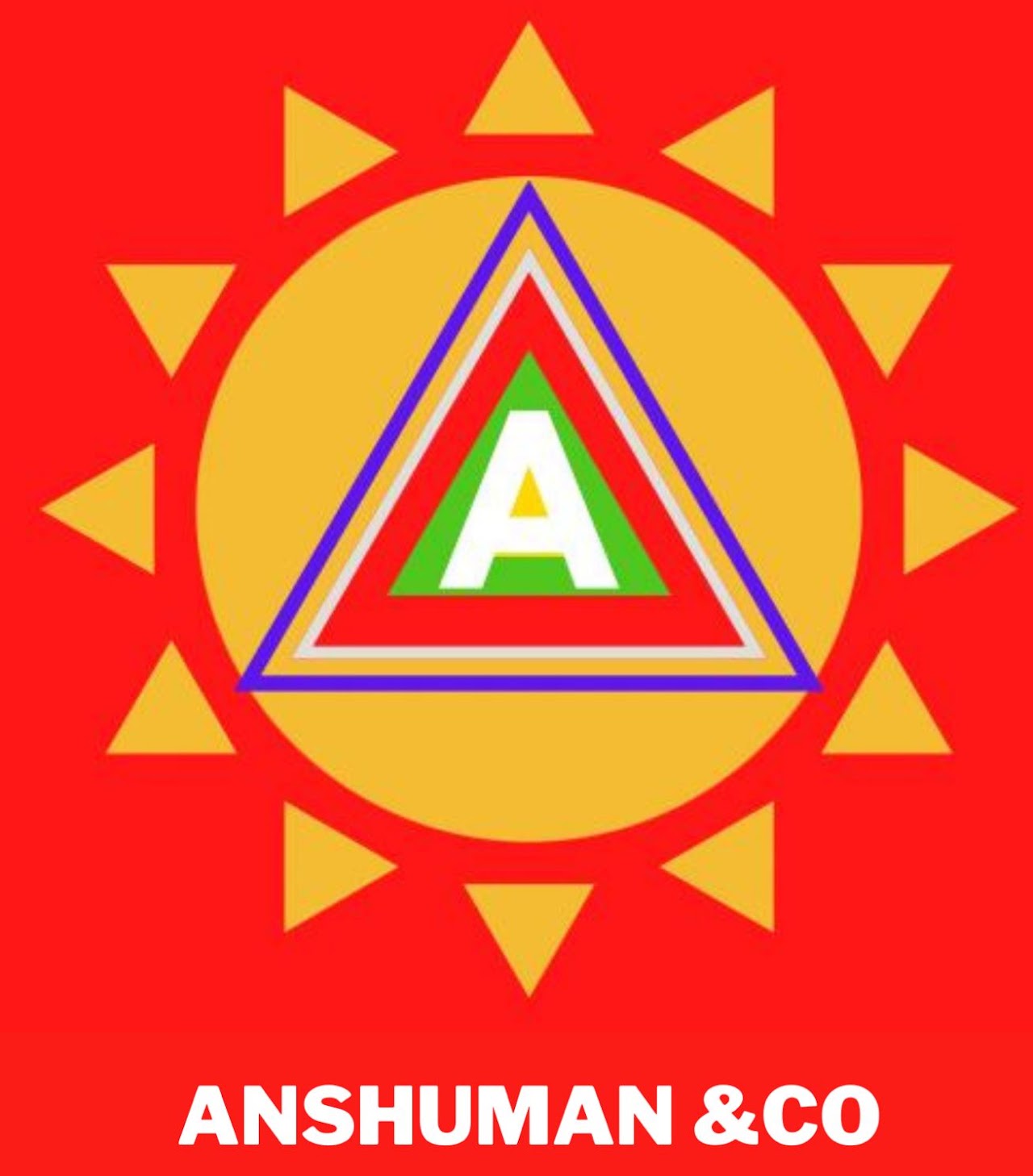 The Anshuman & Co. emblem: a saffron sun with a triangular 'A' mark on red