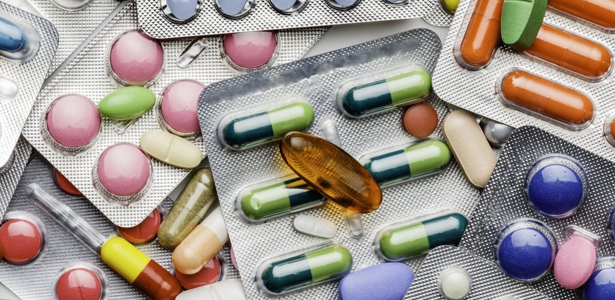Blister packs of assorted tablets and capsules